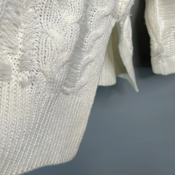 RAG SUPPLY Cable Knit Open Cardigan Sweater Ivory Fringe Knit Cotton Blend M - Picture 7 of 12